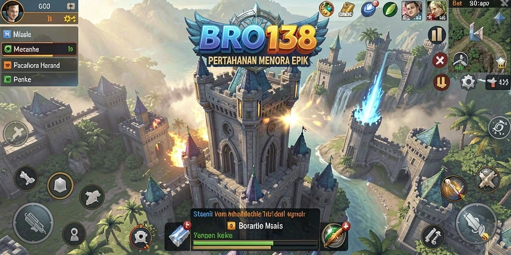 Gameplay BRO138 dengan menara dan strategi yang menantang.