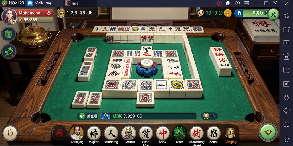 Screenshot utama NOX123 menampilkan gameplay Mahjong yang mendebarkan.